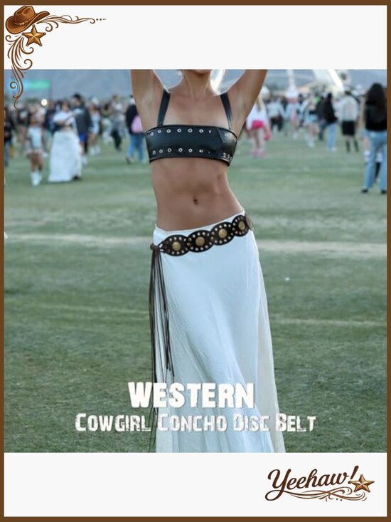 Boho Western Concho Disc Belt Wide Faux Leather Waist Belt for Dresses main image 5